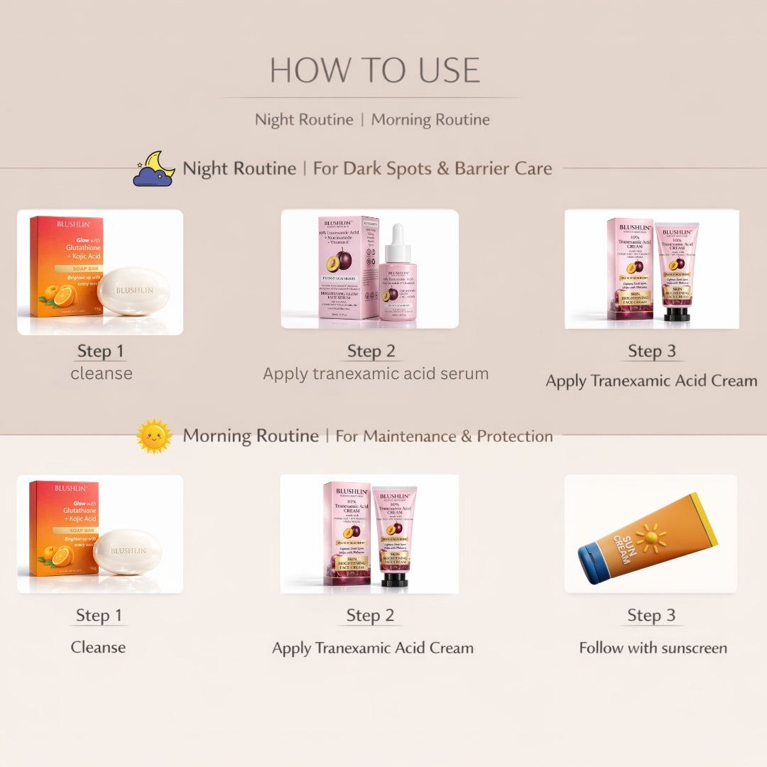 10% Tranexamic Acid Cream helps Pigmentation, Even Skin Tone, Reduce Dark Spots, Blemishes and Scars - 10gm |