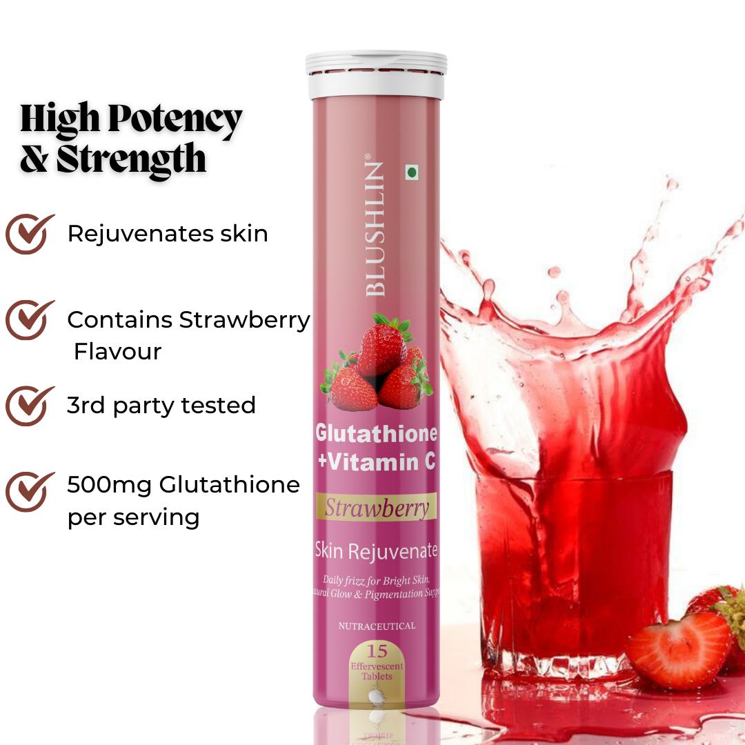 Glutathione Effervescent Tablets With Vitamin C  For Skin Brighteing | Sugar-Free Strawberry Flavour