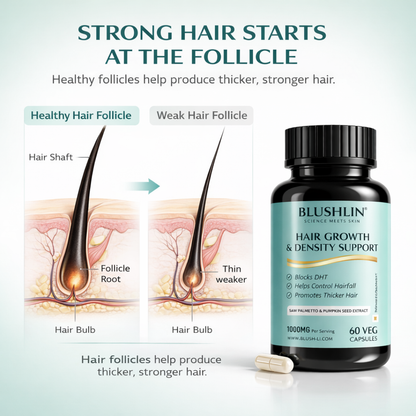 Blushlin Hair Growth Supplement | Advanced Hair Nutrition for Stronger, Thicker Hair | Supports Hair Follicle Health | For Men & Women (60 Capsules)