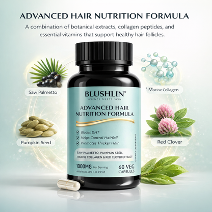Blushlin Hair Growth Supplement | Advanced Hair Nutrition for Stronger, Thicker Hair | Supports Hair Follicle Health | For Men & Women (60 Capsules)
