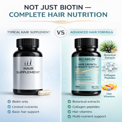Blushlin Hair Growth Supplement | Advanced Hair Nutrition for Stronger, Thicker Hair | Supports Hair Follicle Health | For Men & Women (60 Capsules)
