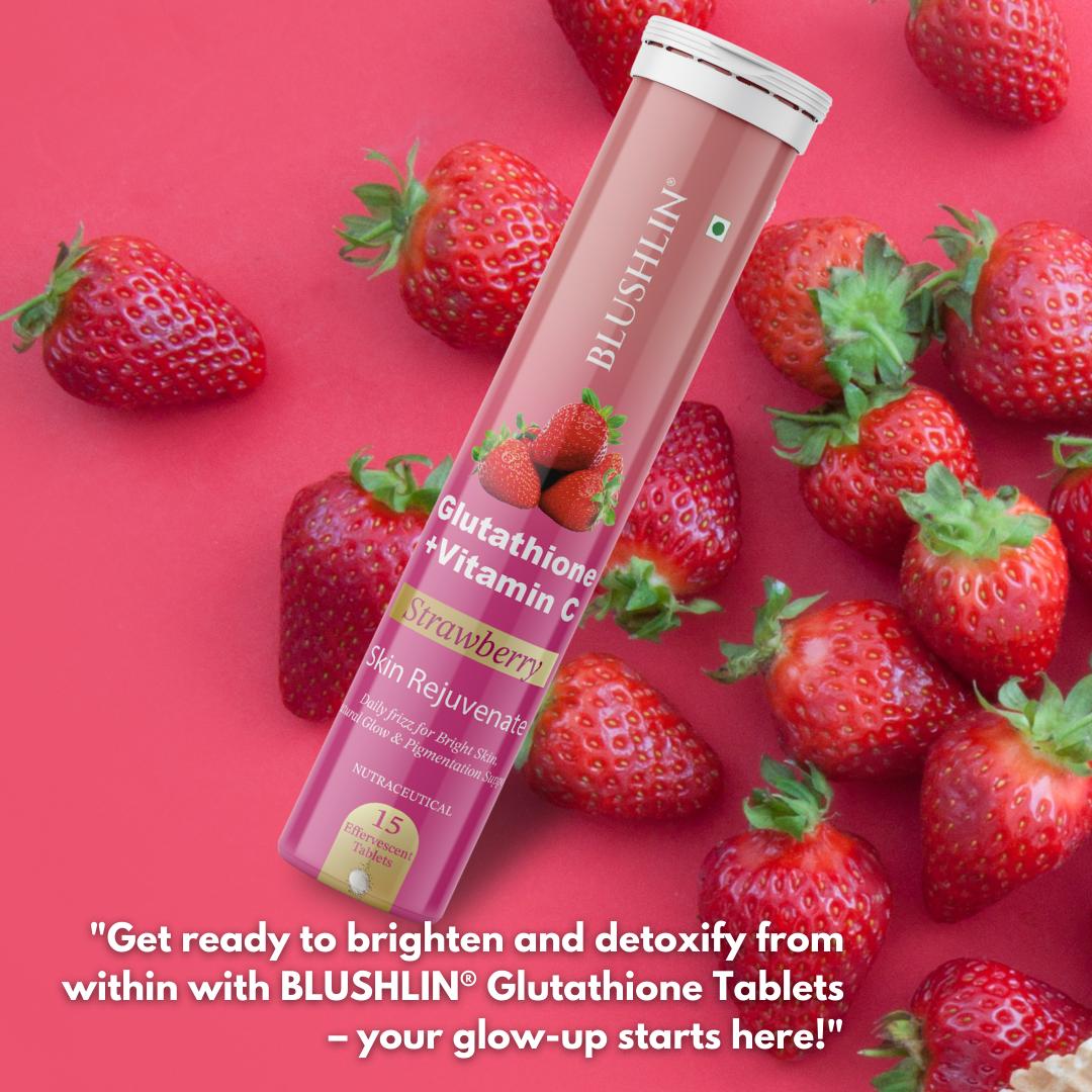 Glutathione Effervescent Tablets With Vitamin C  For Skin Brighteing | Sugar-Free Strawberry Flavour