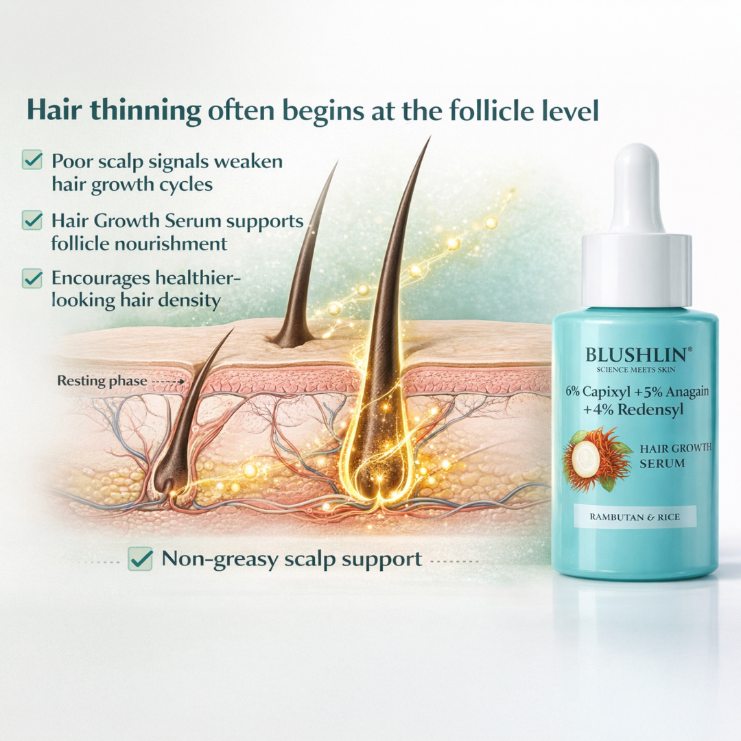 Blushlin Hair Growth Combo | 30ml Serum + 60 Capsules | Redensyl & Biotin