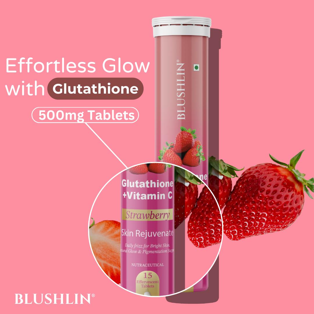 Glutathione Effervescent Tablets With Vitamin C  For Skin Brighteing | Sugar-Free Strawberry Flavour