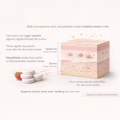 Glutathione Effervescent Tablets With Vitamin C  For Skin Brighteing | Sugar-Free Strawberry Flavour
