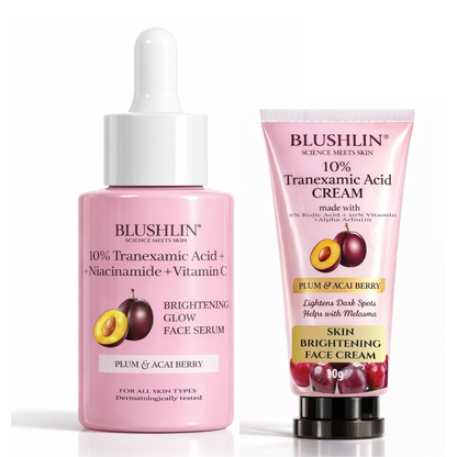 Blushlin Advanced De-Tan, Brightening & Pigmentation Repair Duo | Tranexamic Acid Serum + Brightening Cream | Fades Dark Spots & Restores Radiance