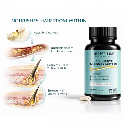 Blushlin Hair Growth Combo | 30ml Serum + 60 Capsules | Redensyl & Biotin
