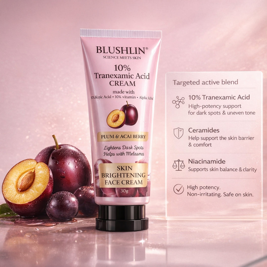 10% Tranexamic Acid Cream helps Pigmentation, Even Skin Tone, Reduce Dark Spots, Blemishes and Scars - 10gm |