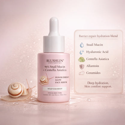 Snail Mucin 96% Power Essence Serum for Glass Skin Hydration & Repair | With Ceramides & Panthenol