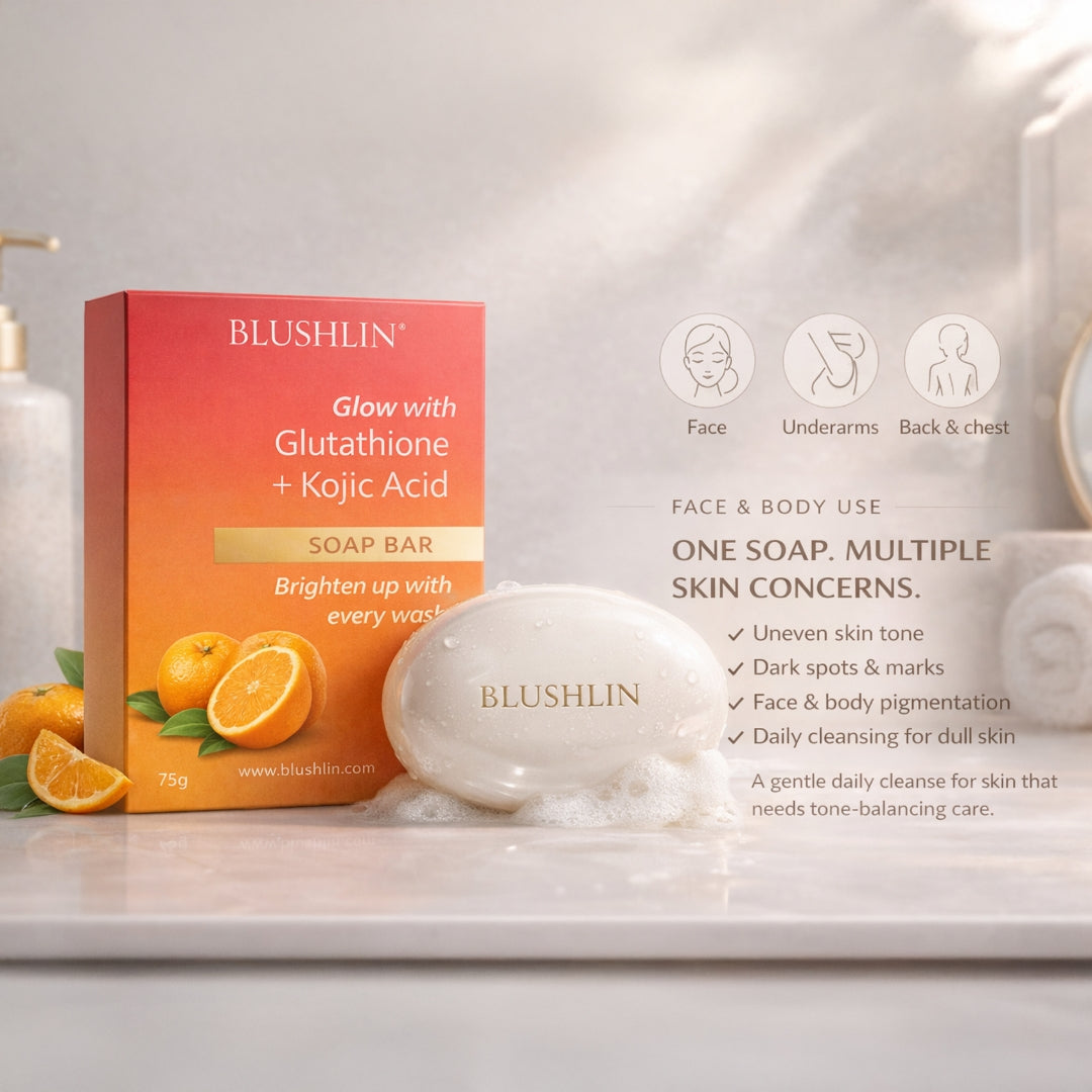 Kojic Acid Soap For Skin Whitening | Glutathione + Vitamin C - Pack of BLUSHLIN Kojic Acid Soap For Skin Whitening | Glutathione + Vitamin C - Pack of BLUSHLIN