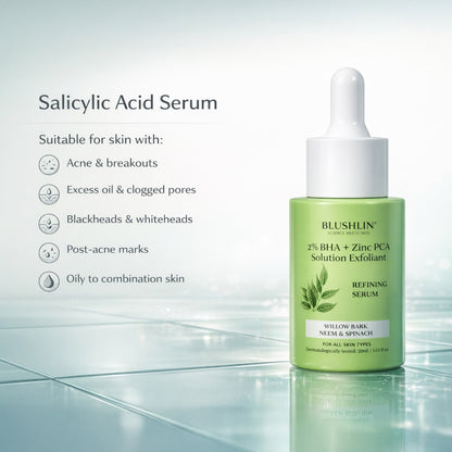 Blushlin 2% Salicylic Acid Face Serum | Anti-Acne, Anti-Clogging & Oil Control