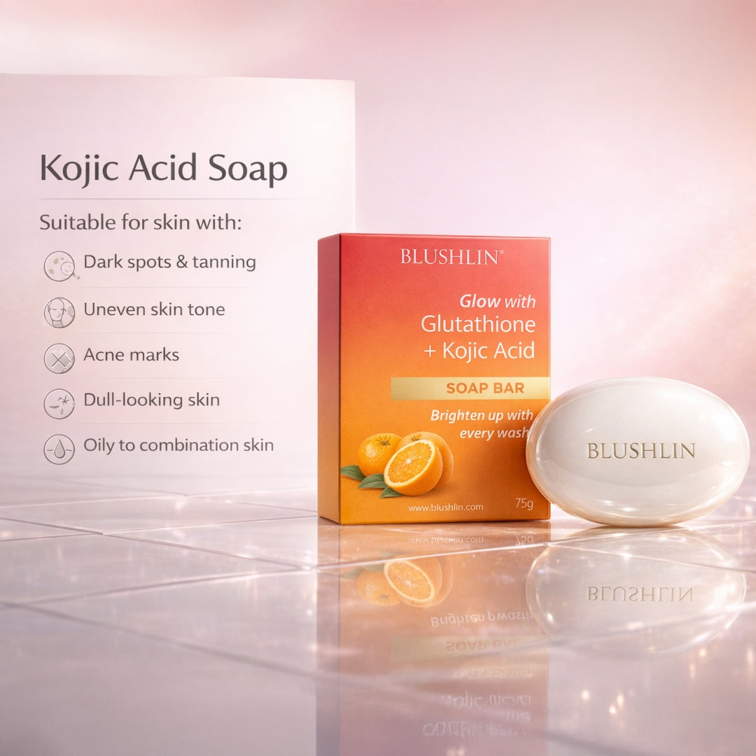 Kojic Acid Soap For Skin Whitening | Glutathione + Vitamin C - Pack of BLUSHLIN Kojic Acid Soap For Skin Whitening | Glutathione + Vitamin C - Pack of BLUSHLIN