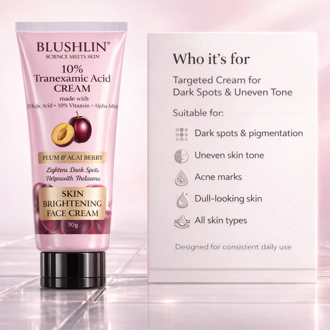 10% Tranexamic Acid Cream helps Pigmentation, Even Skin Tone, Reduce Dark Spots, Blemishes and Scars - 10gm |